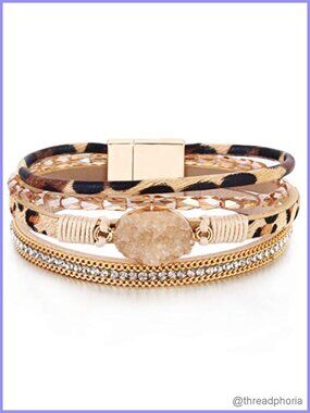 Boho Chunky Leather Wrap Bracelet Stackable Beaded Western Country Jewelry